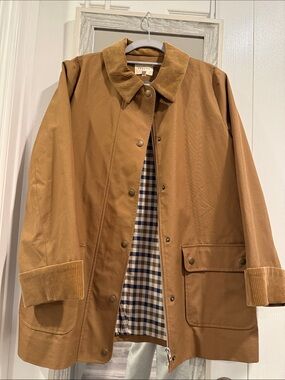 Sezane Brown Tan Cotton Raincoat with Corduroy Trim
